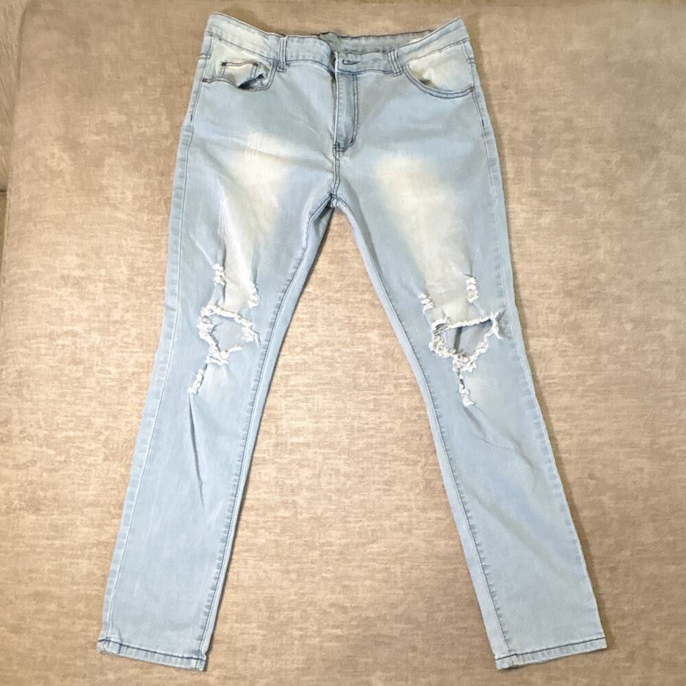 Mens Light Wash Distressed Stretch Denim Skinny Jeans Slim Fit 5-Pocket